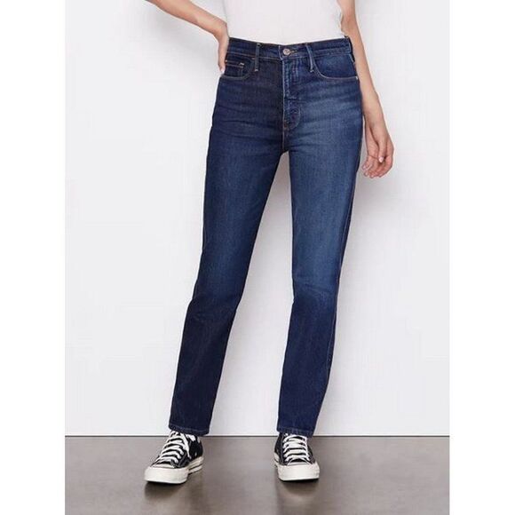 FRAME DENIM Le Sylvie Slender Straight Jeans High Rise Two Toned Wash Size 26 - Picture 2 of 8